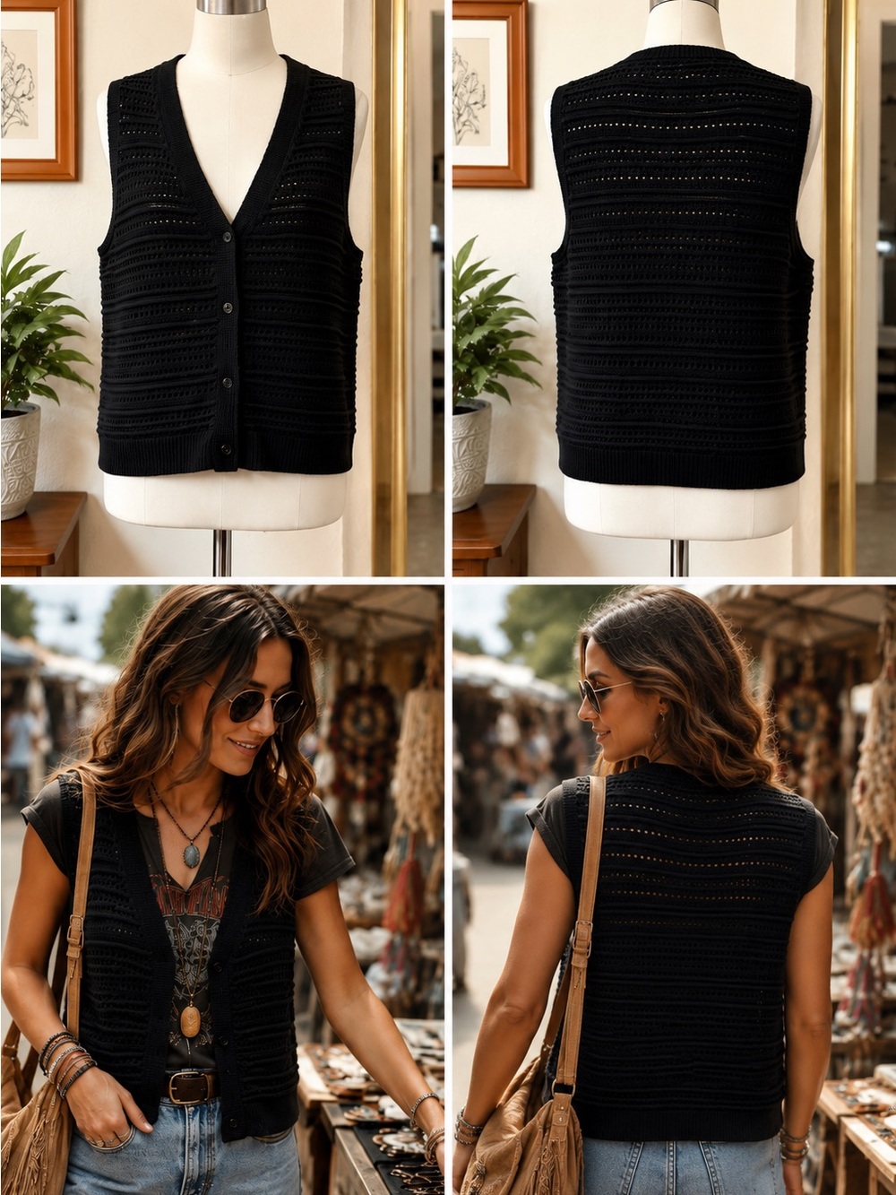 Scotch & Soda Black V-Neck Button Front Knit Vest